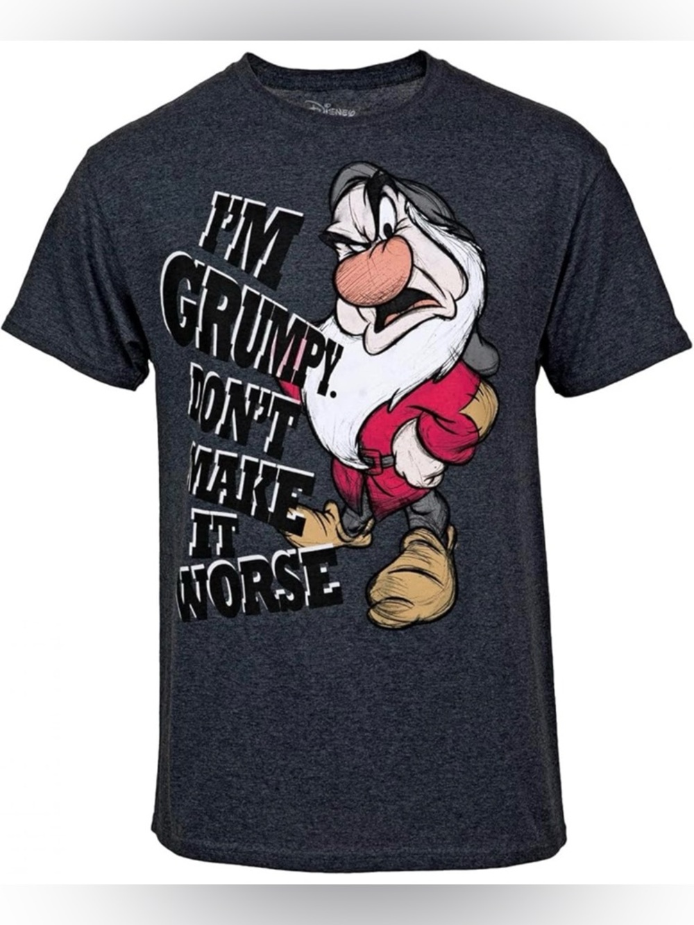 Disney Men's Grumpy Graphic Tee - Heather Charcoal with Red Accent